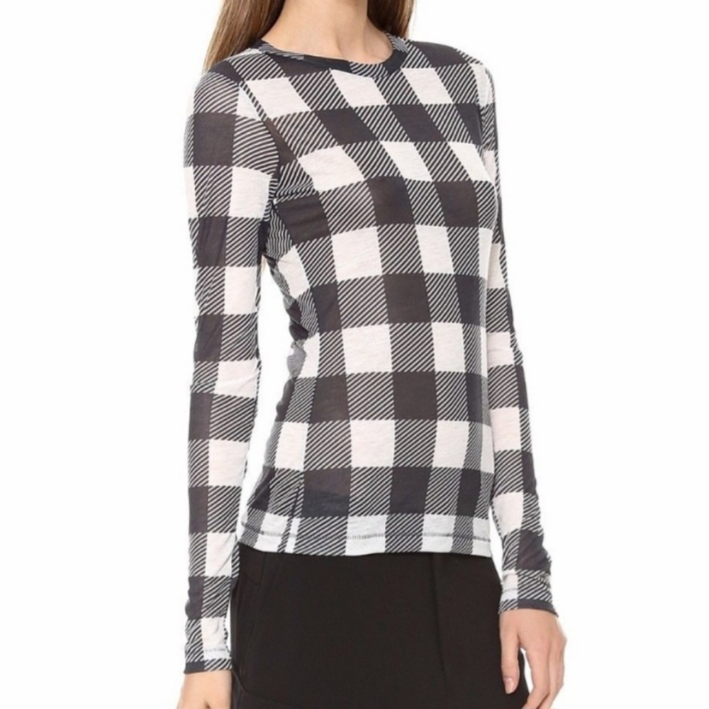 Rag & Bone T-shirt Black White Houndstooth Top Long Sleeve